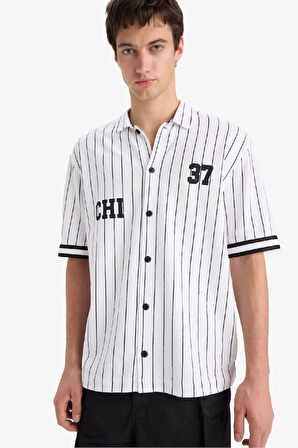 Relax Fit Polo Yaka Baskılı Kısa Kollu Gömlek