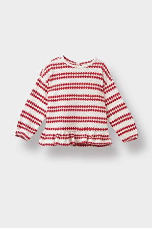 Kız Bebek Bisiklet Yaka Çizgili Sweatshirt