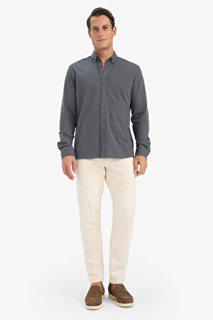 Regular Fit Polo Yaka Dokulu Uzun Kollu Gömlek