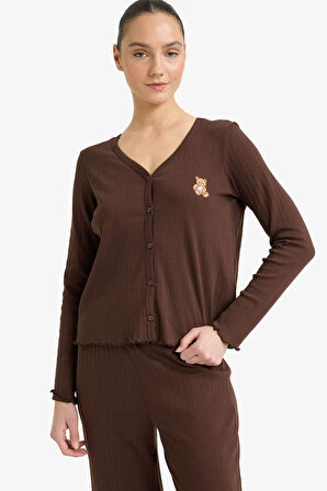 Pijama Takımı Regular Fit Ayıcıklı Uzun Kollu Üst Uzun Alt