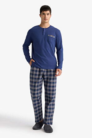 Pijama Takımı Regular Fit Uzun Kollu Üst Kareli Uzun Alt