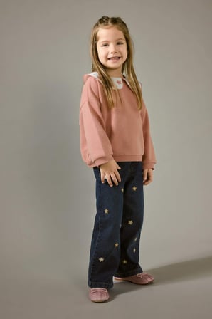 DeFacto Oversize Geniş Kalıp Büyük Yaka Çiçekli İçi Yumuşak Tüylü Sweatshirt Kız Bebek G6838A525CWPN10