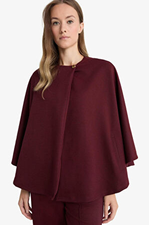 Regular Fit Bisiklet Yaka Cepli Pelerin Hırka