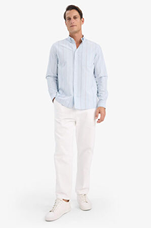 Regular Fit Polo Yaka Çizgili Pamuklu Uzun Kollu Gömlek