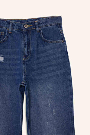Erkek Çocuk Loose Fit Yırtık Detaylı Düz Paça Jean Pantolon