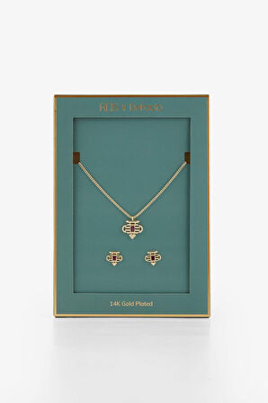 Reis x DeFacto 14 Ayar Altın Kaplama Ruby Prego Kadın Mor Taşlı Gold Kolye Küpe Seti