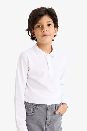 DeFacto Regular Fıt Pike Uzun Kollu Polo Beyaz Tişört Erkek Çocuk L0288A626SPWT34