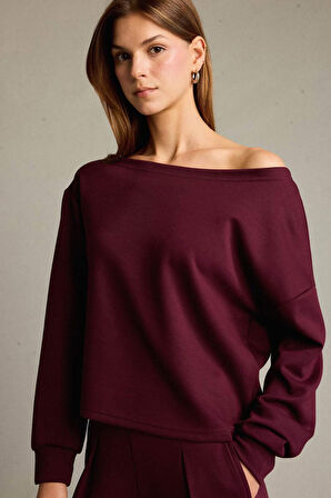 Kayık Yaka Modal Sweatshirt