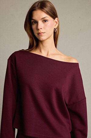 Kayık Yaka Modal Sweatshirt