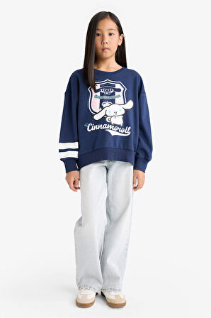 Kız Çocuk Hello Kitty Oversize Geniş Kalıp Bisiklet Yaka Sweatshirt