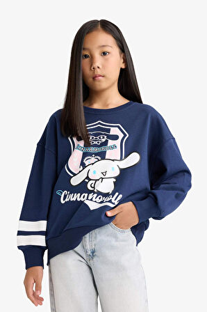 Kız Çocuk Hello Kitty Oversize Geniş Kalıp Bisiklet Yaka Sweatshirt