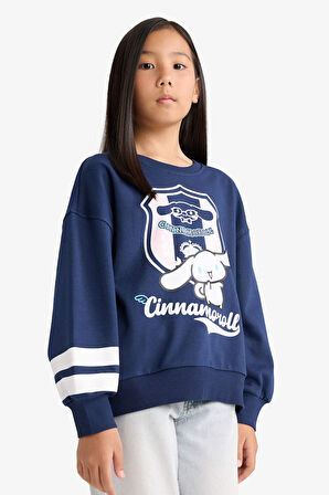 Kız Çocuk Hello Kitty Oversize Geniş Kalıp Bisiklet Yaka Sweatshirt