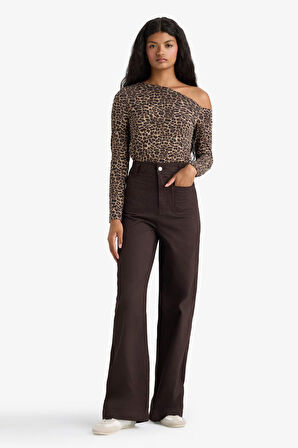 Straight Fit Yamalı Cep Normal Bel Düz Paça Uzun Boy Gabardin Pantolon