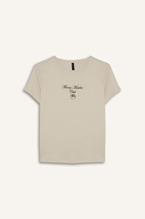 DeFacto Regular Fit Bisiklet Yaka Baskılı Ribana Kısa Kollu Tişört F5106AX25SMTR411