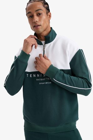 DeFacto Boxy Fit Dik Yaka Yarım Fermuarlı Baskılı Sporcu Sweatshirt F0198AX25AUGN536
