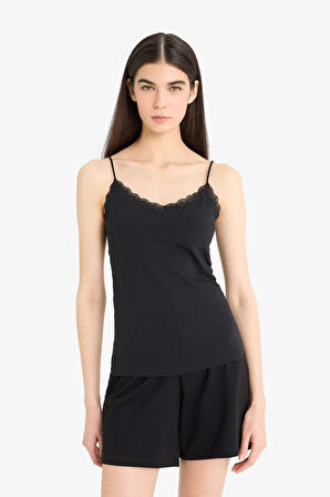 	Fall in Love Dantel Detaylı İnce Askılı Pamuklu İç Atlet