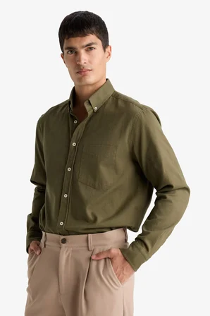 DeFacto Regular Fıt Polo Yaka Gabardin Uzun Kollu Gömlek F1261AX25AUKH82