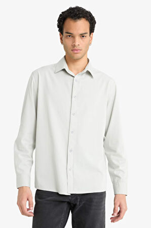 Regular Fit Polo Yaka Dokuma Uzun Kollu Gömlek