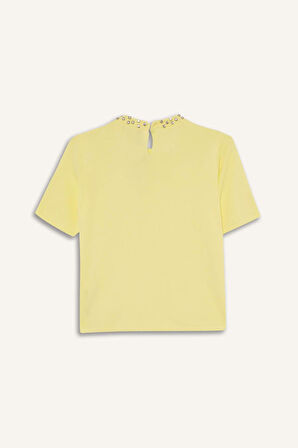 Regular Fit Bisiklet Yaka İşlemeli Krep Kazak