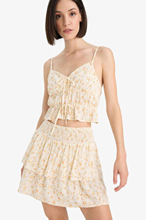 DeFacto Coool Regular Fit Çiçekli Bağlamalı Dokulu Askılı Bluz F5135AX25SMOG149