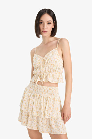 DeFacto Coool Regular Fit Çiçekli Bağlamalı Dokulu Askılı Bluz F5135AX25SMOG149