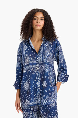 Regular Fit Şal Desenli Plaj Gömleği-Fall in Love 