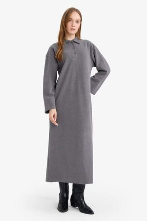 DeFacto Regular Fit Polo Yaka Uzun Kollu Maxi Elbise G1886AX25WNAR212