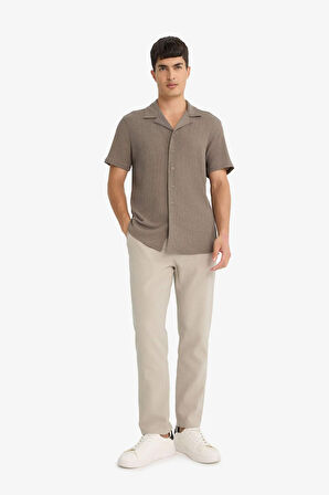 Modern Fit Polo Yaka Krinkıl Kumaş Kısa Kollu Gömlek