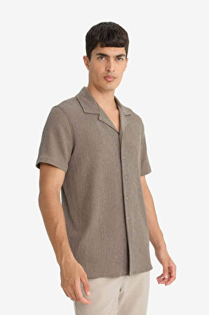 Modern Fit Polo Yaka Krinkıl Kumaş Kısa Kollu Gömlek
