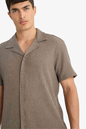 Modern Fit Polo Yaka Krinkıl Kumaş Kısa Kollu Gömlek