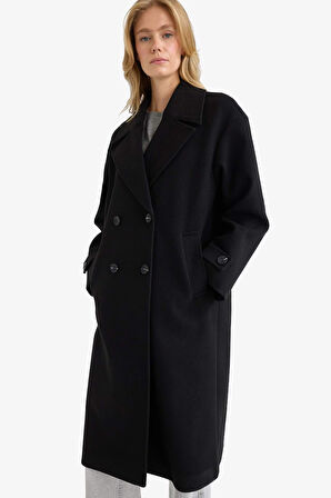 Regular Fit Düğmeli Uzun Kaşe Kaban