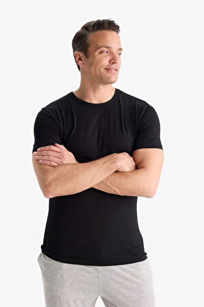Premium Slim Fit Dar Kesim Bisiklet Yaka Modal Üst