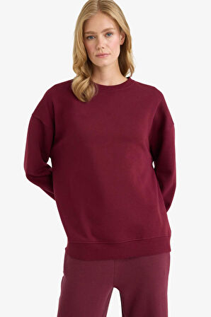 Oversize Geniş Kalıp Bisiklet Yaka Basic Düz Kalın Sweatshirt