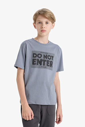 Erkek Çocuk Bisiklet Yaka Baskılı Kısa Kollu Tişört