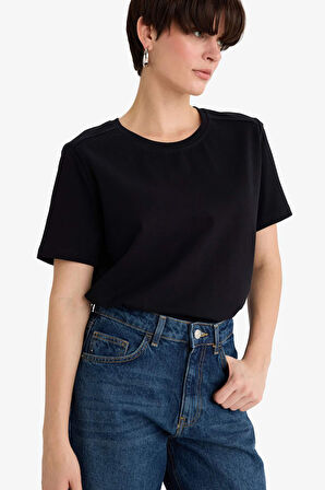 Regular Fit Bisiklet Yaka Basic Düz Premium Kısa Kollu Tişört