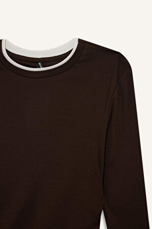 Slim Fit Dar Kesim Bisiklet Yaka Ribana Uzun Kollu Tişört