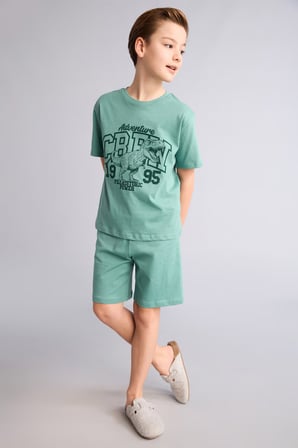 DeFacto %100 Pamuk 2'Li Baskılı Pijama Takım Şort Tişört Erkek Bebek G8829A826HSGN1095