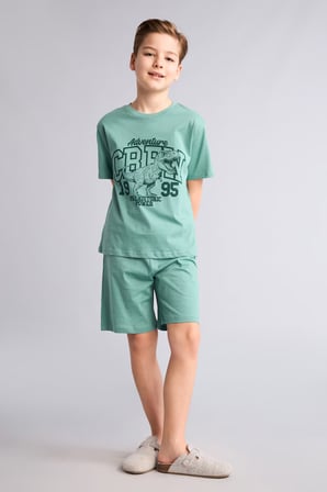 DeFacto %100 Pamuk 2'Li Baskılı Pijama Takım Şort Tişört Erkek Bebek G8829A826HSGN1095