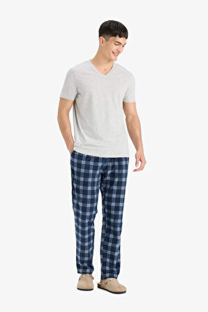 Regular Fit Kareli Cepli Polar Pijama Altı