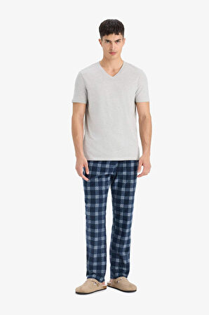 Regular Fit Kareli Cepli Polar Pijama Altı