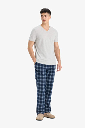Regular Fit Kareli Cepli Polar Pijama Altı