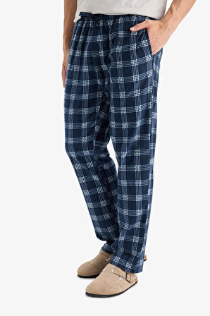 Regular Fit Kareli Cepli Polar Pijama Altı