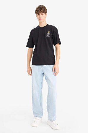 Boxy Fit Bisiklet Yaka Hayvan Baskılı Kısa Kollu Tişört