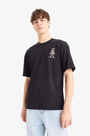 Boxy Fit Bisiklet Yaka Hayvan Baskılı Kısa Kollu Tişört