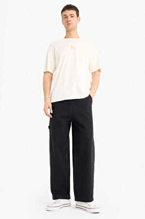 DeFacto %100 Pamuk Boxy Fit Bisiklet Yaka Sırt Baskılı Kısa Kollu Tişört F1093AX25AUER235