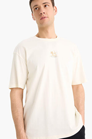 DeFacto %100 Pamuk Boxy Fit Bisiklet Yaka Sırt Baskılı Kısa Kollu Tişört F1093AX25AUER235