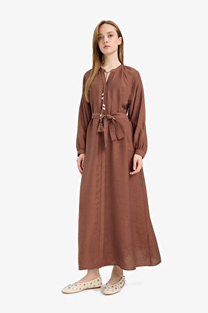 Relax Fit Hakim Yaka Uzun Kollu Elbise