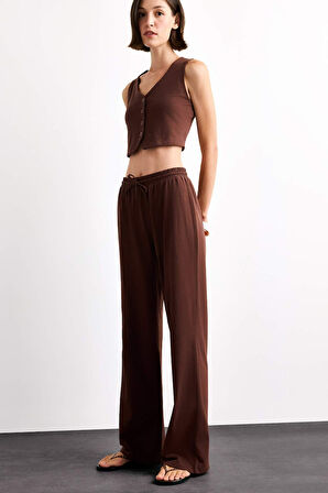 Fitted Çizgili Üç Cepli Uzun Pantolon