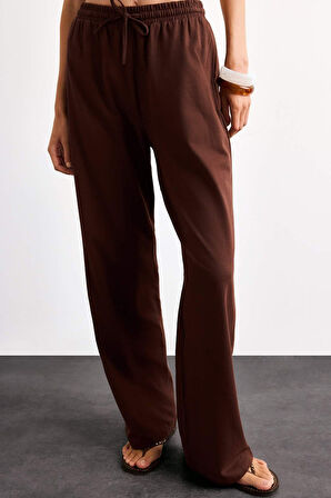 Fitted Çizgili Üç Cepli Uzun Pantolon