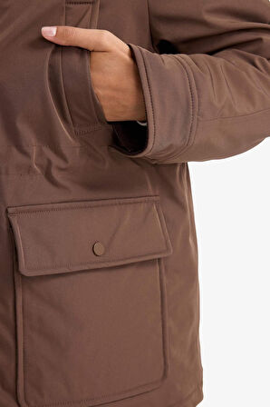 Regular Fit Kontrast Yaka Fermuarlı Parka